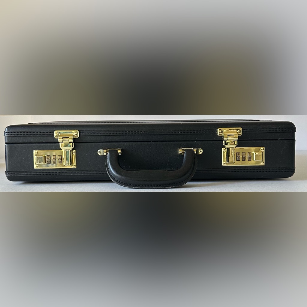Marco Polo Black Leather Attache Expandable Business Briefcase